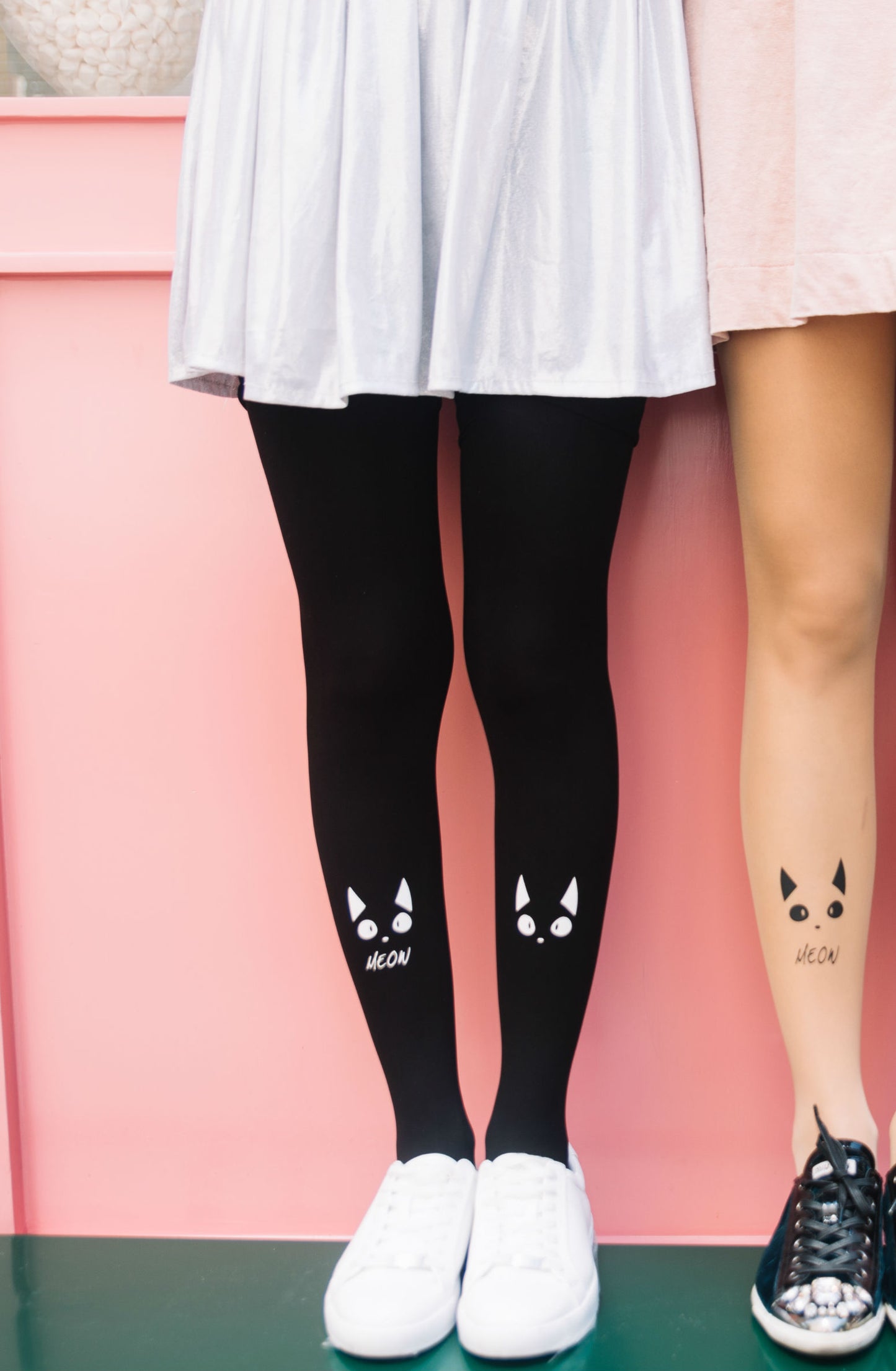 Zohara "Nice Kitty" White Print Tights