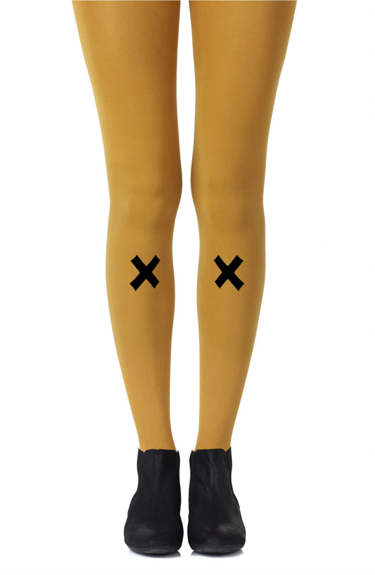 Zohara "If You Like Piña Coladas" Mustard Print Tights