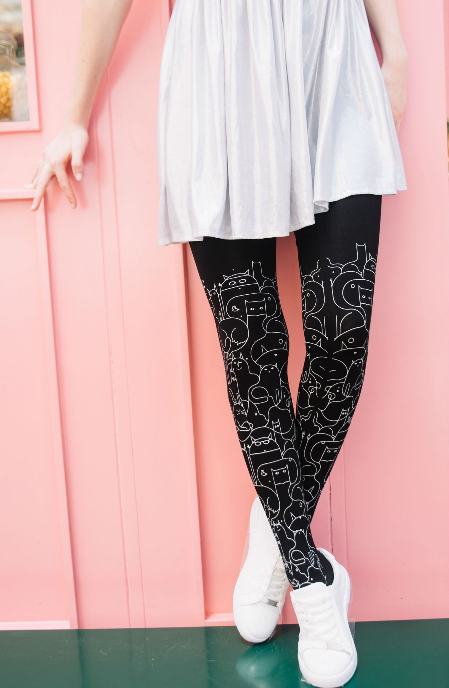 Zohara "Cat Lady" Light Grey Print Tights