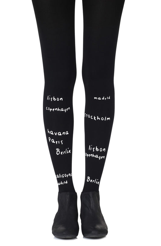 Zohara "Bucket List" White Print Tights