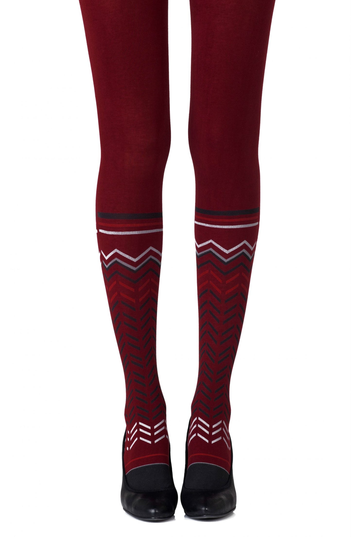 Zohara "Zig Zag Walk" Burgundy Print Tights